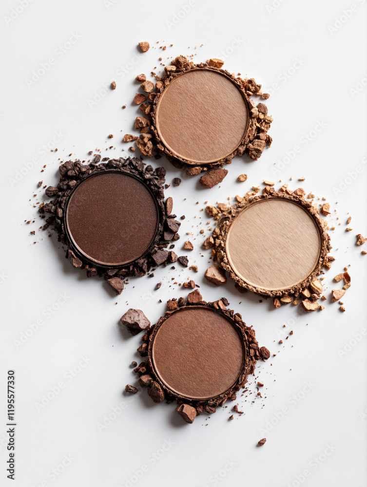 A close-up of makeup powders in warm brown tones, arranged neatly with scattered fragments, emphasizing the texture and beauty of the products on a clean white background.
A close-up of makeup powders in warm brown tones, arranged neatly with scattered fragments, emphasizing the texture and beauty of the products on a clean white background.