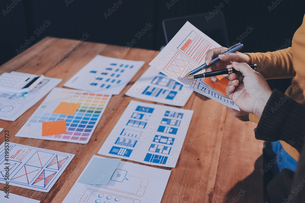 Naklejka premium UX UI and Programming development technology.