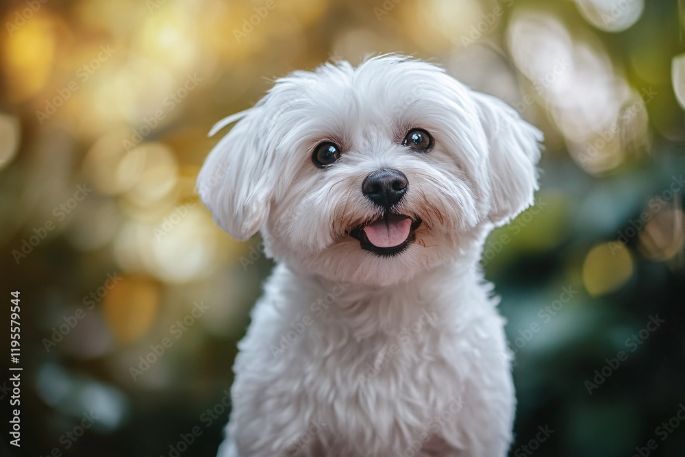 Adorable maltese puppy posing with bokeh background Adorable maltese puppy posing with bokeh background