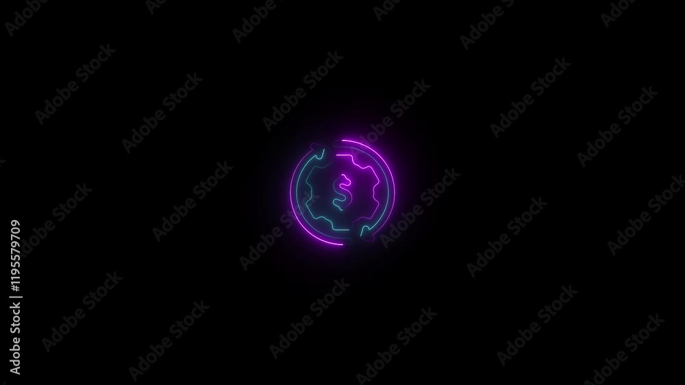 Money flow icon Animation with glowing neon . Money flow icon Animation with glowing neon .
