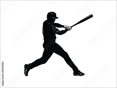 Baseball Player Swinging Bat Silhouettes - Sports Vector Art