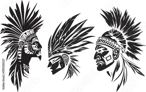 Proud brave navajo injun chieftain head silhouette vector illustration on white background. Outline ink hand drawn picture logo sketchy in antique art  photo