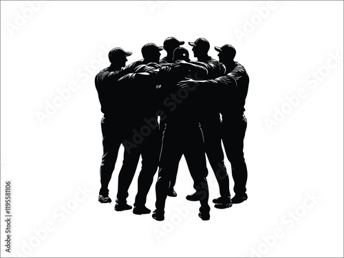 Baseball Team Victory Huddle Silhouette Art