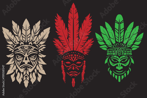 Proud brave navajo injun chieftain head silhouette vector illustration on white background. Outline ink hand drawn picture logo sketchy in antique art 