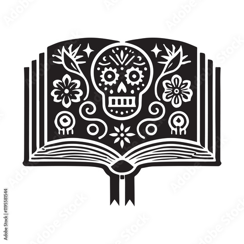 The Book of the Dead Silhouette Vector Illustration, Solid White Background.