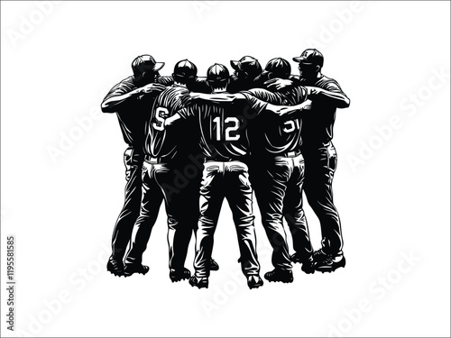 Baseball Team Victory Huddle Silhouette Art