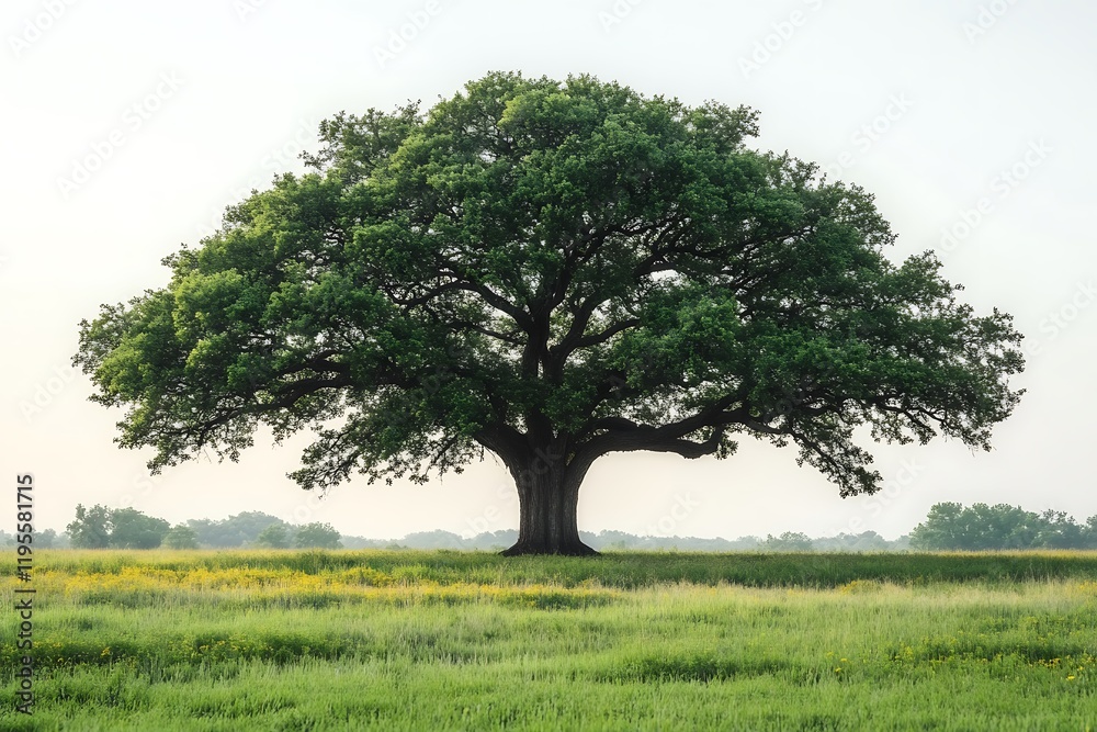 Majestic Oak Tree Stands Tall In Verdant Meadow Majestic Oak Tree Stands Tall In Verdant Meadow