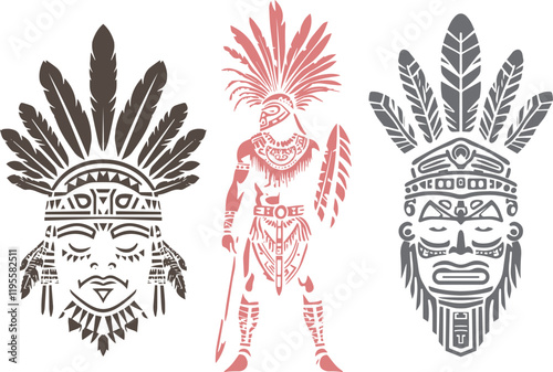 Proud brave navajo injun chieftain head silhouette vector illustration on white background. Outline ink hand drawn picture logo sketchy in antique art 