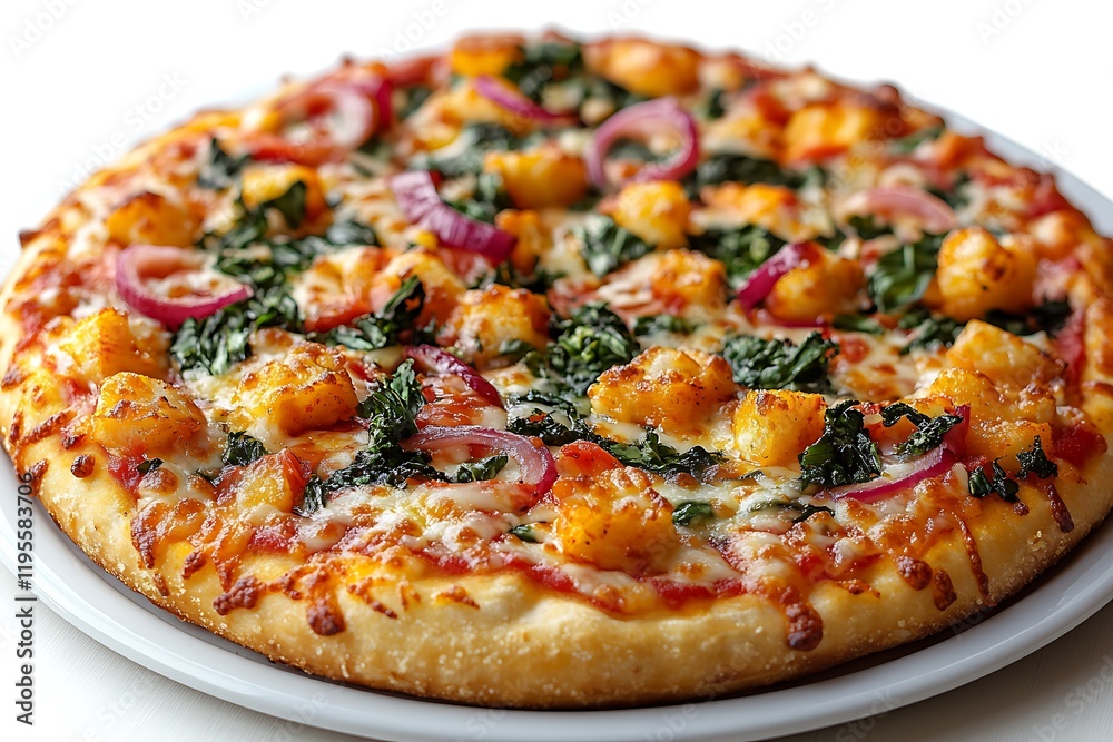 Delicious Spinach and Potato Pizza with Red Onions Delicious Spinach and Potato Pizza with Red Onions