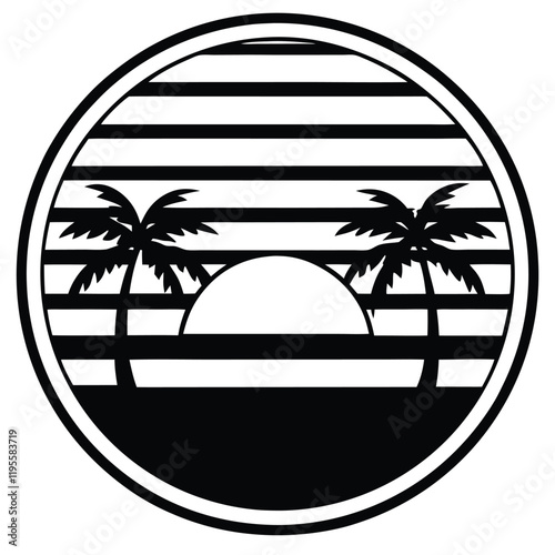 A summer holiday silhouette on retro stipe background.