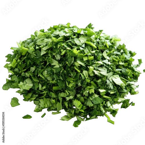 Pile of Chopped fresh Parsley white background photo