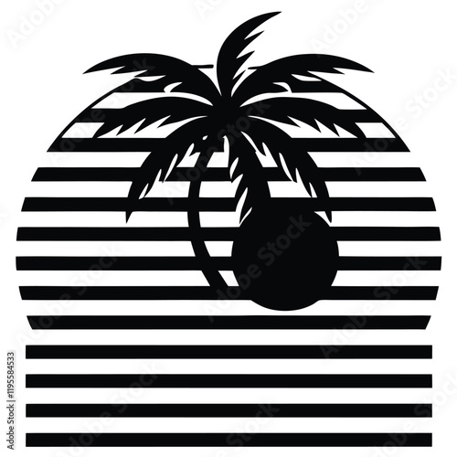 A summer holiday silhouette on retro stipe background.
