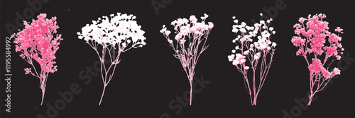 Vintage herbarium collage. Flowers halftone grunge style. Vector elements scrapbooking.