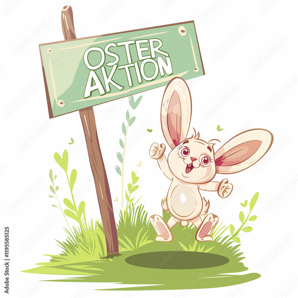 Obraz premium A cartoon Easter bunny holding up an sign with the text 