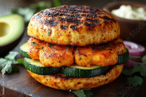 Grilled Halloumi Burger with Zucchini and Spicy Sauce