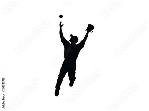 Baseball Outfielder Catching Fly Ball Silhouettes - Sports Vector Art