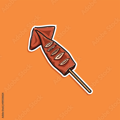 Grilled squid vector illustration design sticker style isolated in orange background