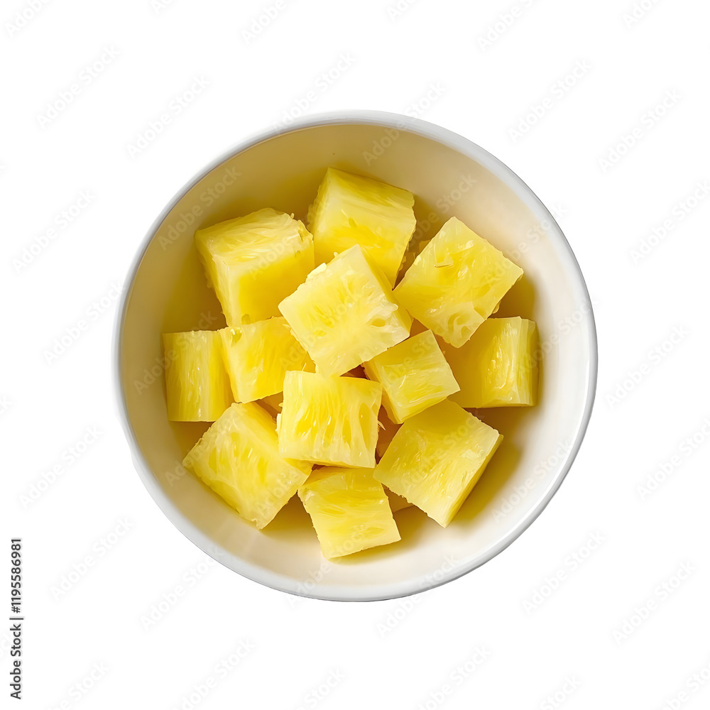 Freshly cubed pineapple in bowl Freshly cubed pineapple in bowl