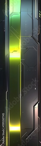 A sleek futuristic gradient combining titanium grey, glowing lime, and ultraviolet hues with a reflective, tech-inspired texture.