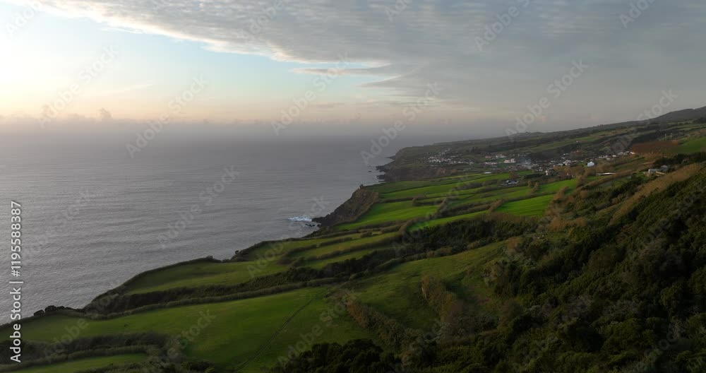 Azores island oceanic landscape at sunset. Azores island oceanic landscape at sunset.