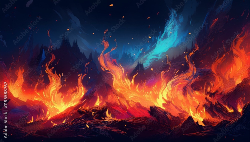 Fototapeta premium fire flames at night background