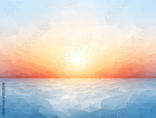 Abstract Sunset Seascape: Low Poly Geometric Ocean and Sky Background