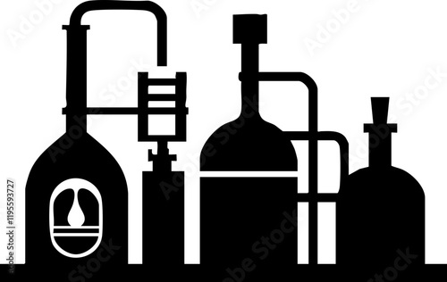 Minimalist Vector Illustration of Laboratory Equipment in Black Silhouette for Scientific Themes and Design Projects
