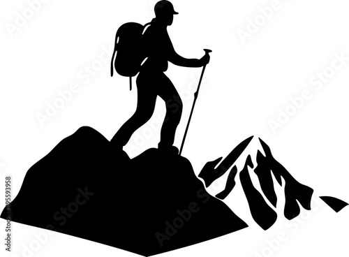 Silhouette of a Mountain Climber on Peaks: Ideal for Outdoor and Adventure Themes