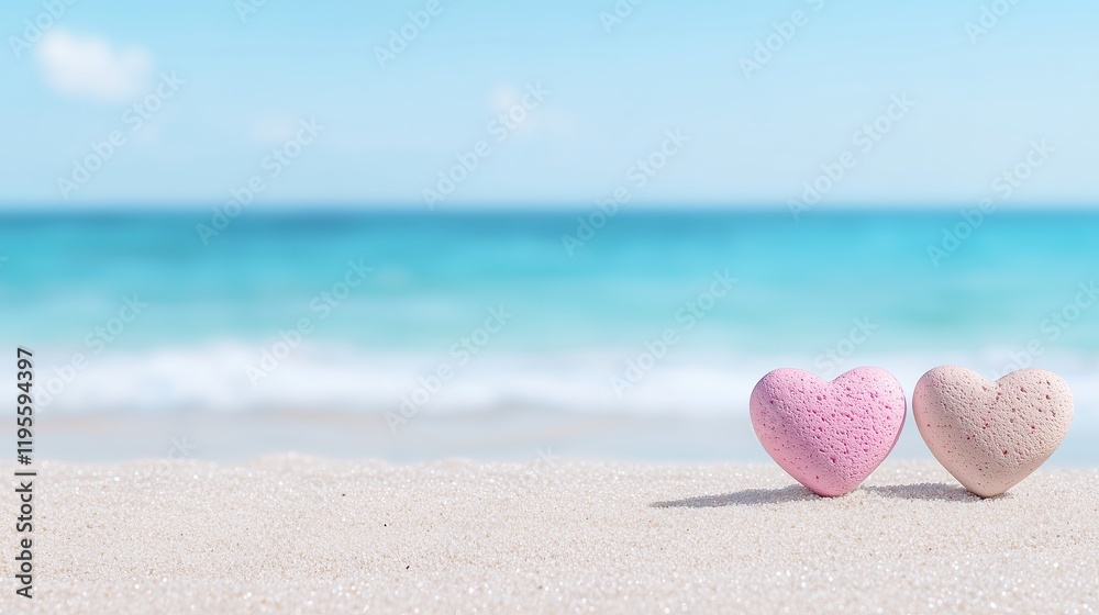 Romantic Red Heart Stones on Sandy Beach, minimalist love concept and symbolic heart design Romantic Red Heart Stones on Sandy Beach, minimalist love concept and symbolic heart design