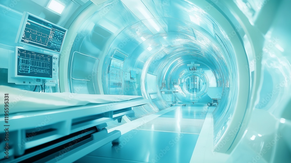 Subtle shades of blue and green swirling around futuristic medical equipment silhouettes Subtle shades of blue and green swirling around futuristic medical equipment silhouettes