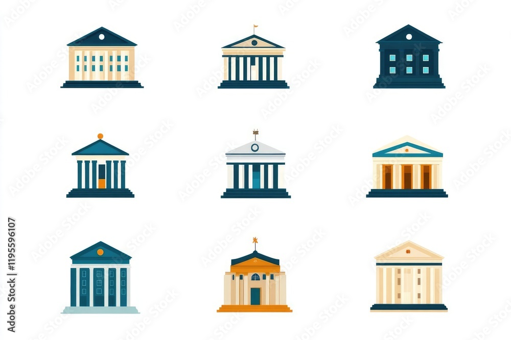 stylish bank icons in a flat design showcasing government building sleek and professional look stylish bank icons in a flat design showcasing government building sleek and professional look