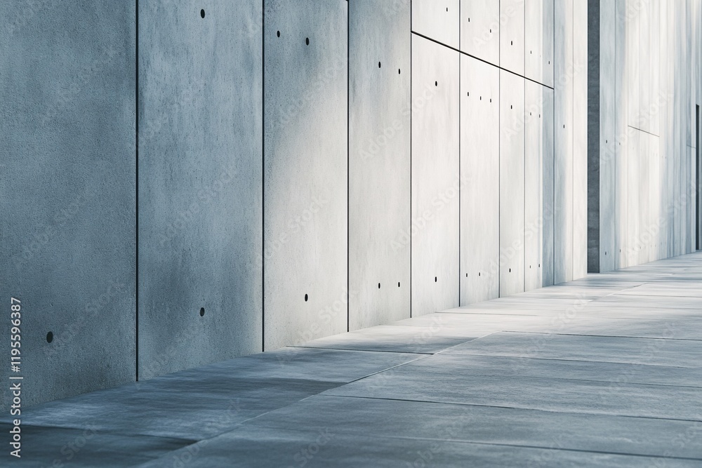 Obraz premium Empty concrete corridor with sunlight creating light and shadow