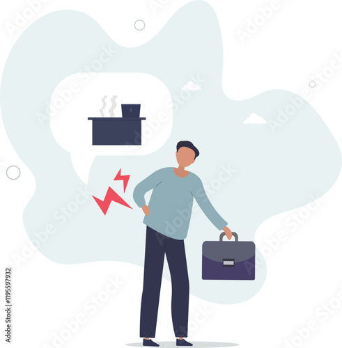 Office syndrome back pain, sitting and work too long causing back ache or inflammation of neck, shoulder and back muscles concept.flat characters.