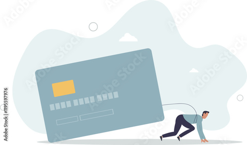 Credit card debt, financial problem, loan or obligation to pay back, over spending or expense, money trouble or despair concept.flat characters.