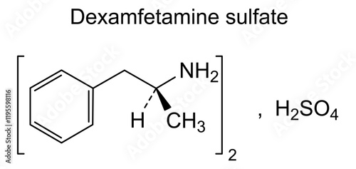 Chemical structure of dexamfetamine sulfate, drug substance