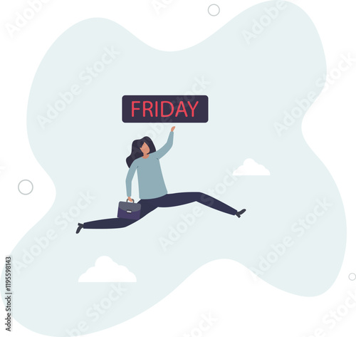 Happy Friday, relax or enjoy last working day and embrace weekend, tried routine day job employee, joyful lifestyle after stressful week long.flat characters.