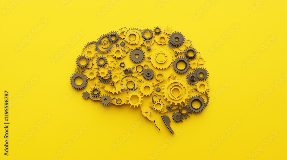 illistration of a human brain made up of gears. isolated on yellow background illistration of a human brain made up of gears. isolated on yellow background