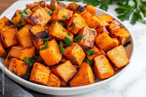 Roasted Sweet Potato Cubes with Parsley