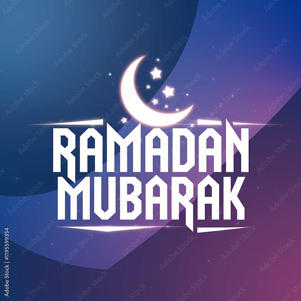 Ramadan Mubarak greeting with crescent moon and stars Ramadan Mubarak greeting with crescent moon and stars