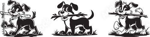 Playful Black and White Dog Illustrations