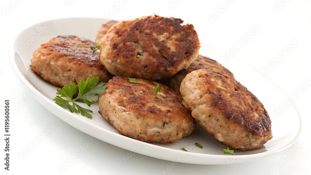 Plate with meat cutlets isolated on white background Plate with meat cutlets isolated on white background