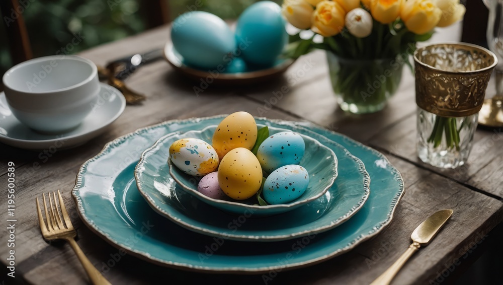 Beautiful holiday Easter table setting Beautiful holiday Easter table setting