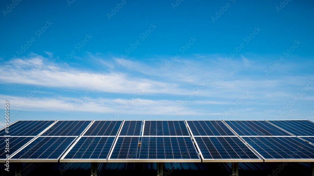 Clean Energy Solar Panel Array Under Blue Sky Clean Energy Solar Panel Array Under Blue Sky