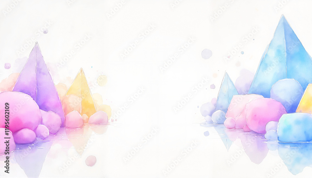Fototapeta premium Watercolor background with pastel pyramids and reflections