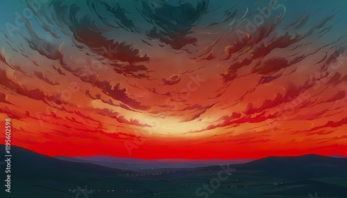cielo al tramonto in un paesaggio rurale con nuvole multicolori, sky at sunset in a rural landscape with multicolored clouds