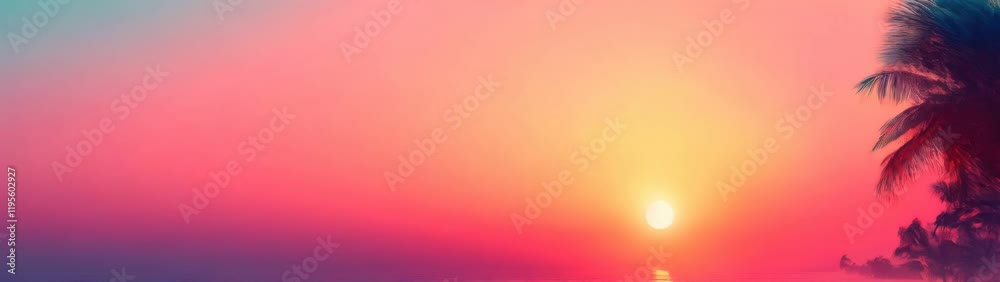 Sunset on a tropical beach with palm trees and a pink sky Sunset on a tropical beach with palm trees and a pink sky