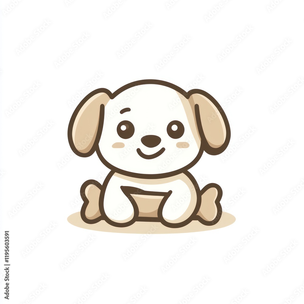 Happy cartoon puppy holding bone, white background, digital illustration, pet logo Happy cartoon puppy holding bone, white background, digital illustration, pet logo