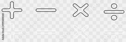 mathematical icon. math calculations addition, division, subtraction, multiplication, plus minus button symbol set. mathematical calculator education vector. Vector pictogram. symbols icon set, eps10
