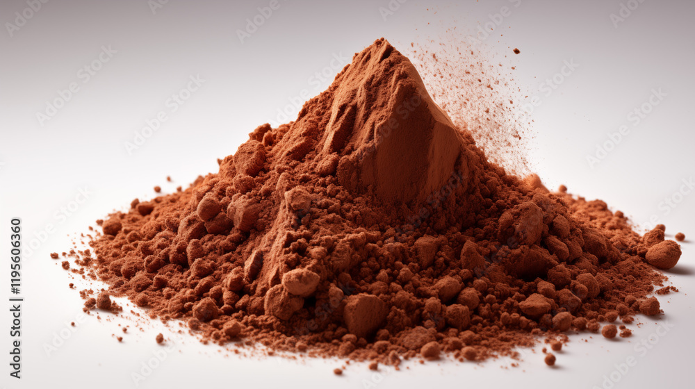 Chocolate and coffee powder, scattered cocoa on a light background. Particles of earth and dust. Brown sand texture.Top view of the cake. Chocolate and coffee powder, scattered cocoa on a light background. Particles of earth and dust. Brown sand texture.Top view of the cake.