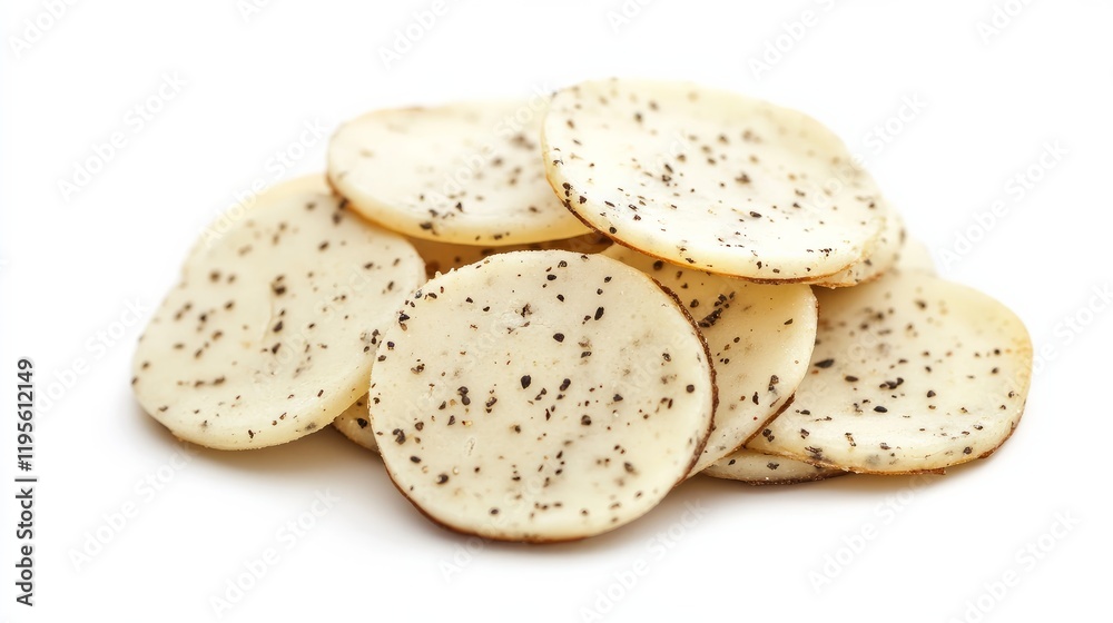 Round crispy crackers placed on a white background Round crispy crackers placed on a white background
